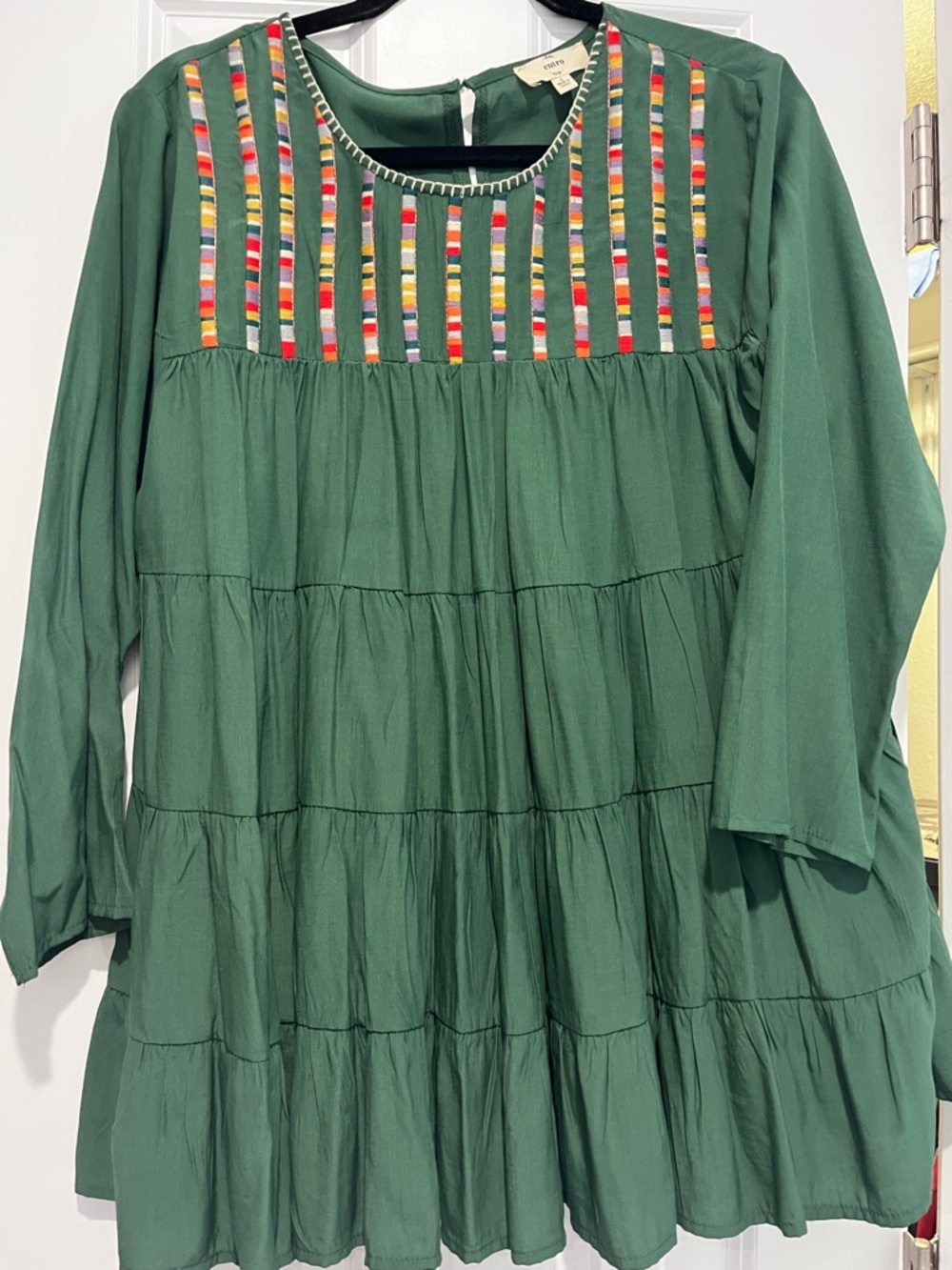 entro Forest Green Tunic with Multicolor Striped Embroidery